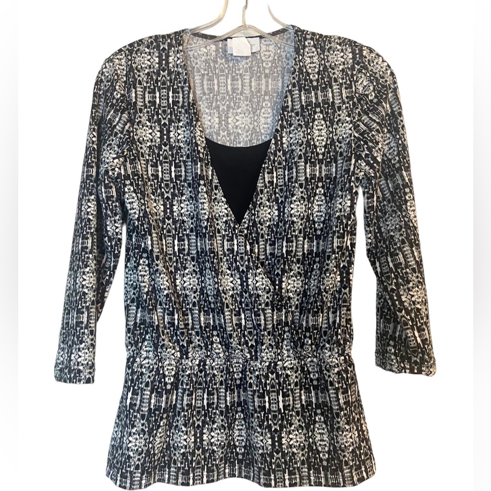 Jon Den Petite Black white ladies blouse top small layered look